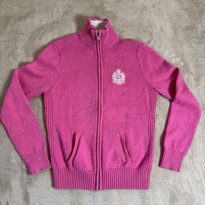 Ralph Lauren 100% Cotton Full Zip Mock Neck Sweater Women's Pink Medium